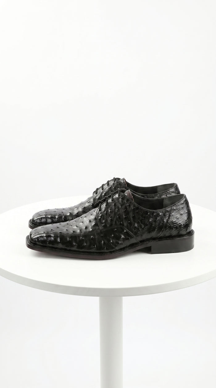 Men’s Los Altos Black Full Quill Ostrich Lace Up Dress Shoes with Bicycle Toe