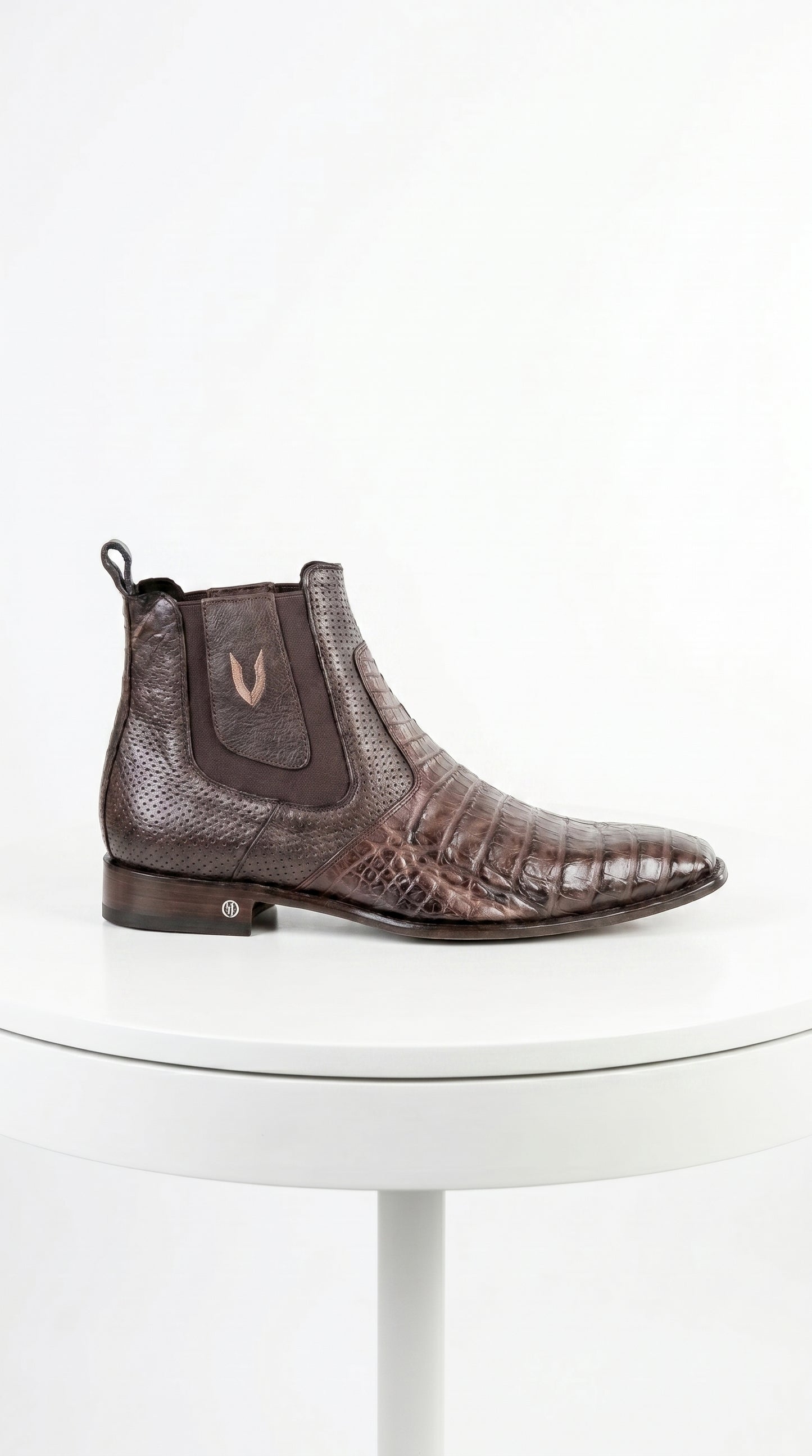 Men’s Brown Vestigium Caiman Belly Chelsea Boots, Genuine Exotic Dress Ankle Boots