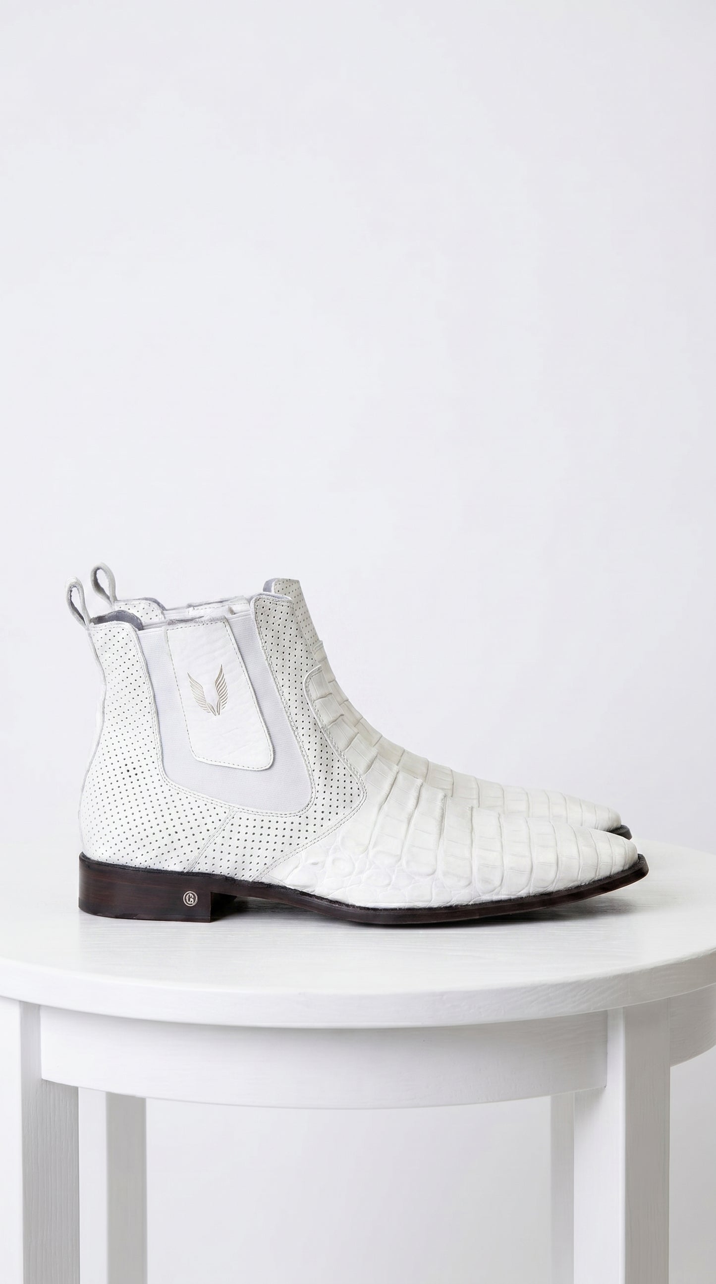 Men's Handmade White Vestigium Boots Genuine Caiman Belly Chelsea Boots