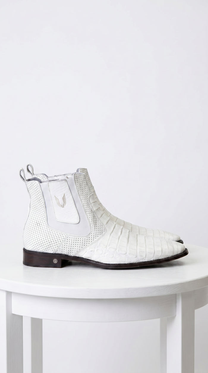 Men's Handmade White Vestigium Boots Genuine Caiman Belly Chelsea Boots