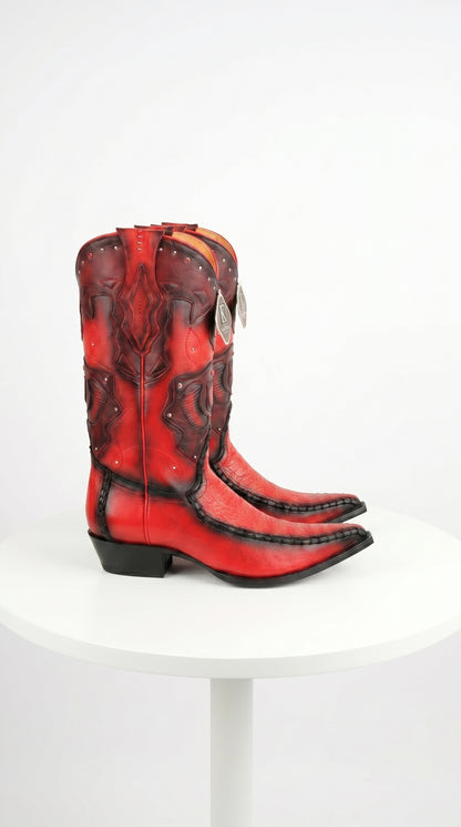 Men’s King Exotic Burnished Red Genuine Sharkskin Cowboy Boots with 3X Toe