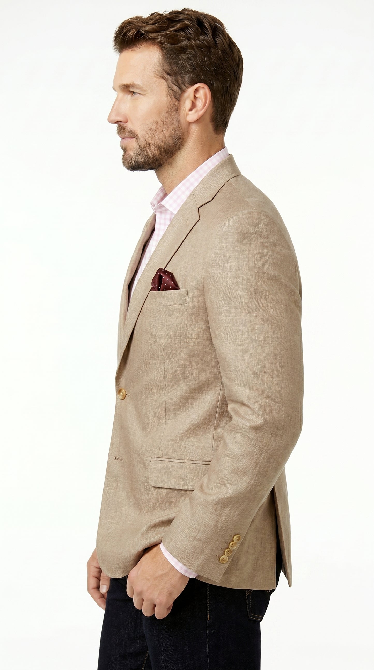 Men’s Tan Beige Sport Coat with 2 Button Front, Summer Dress Casual Blazer Jacket