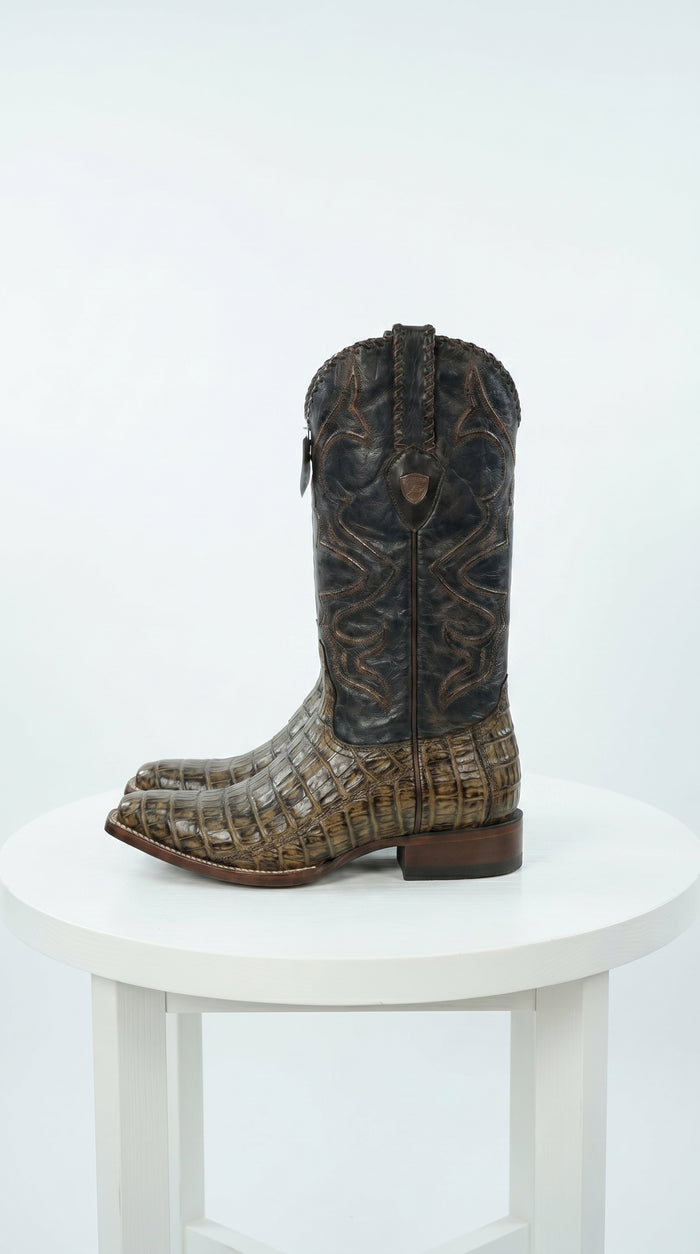 Men’s Wild West Brown Caiman Belly Skin 3X Toe Cowboy Boots, Exotic Western Dress Boots 29582-B