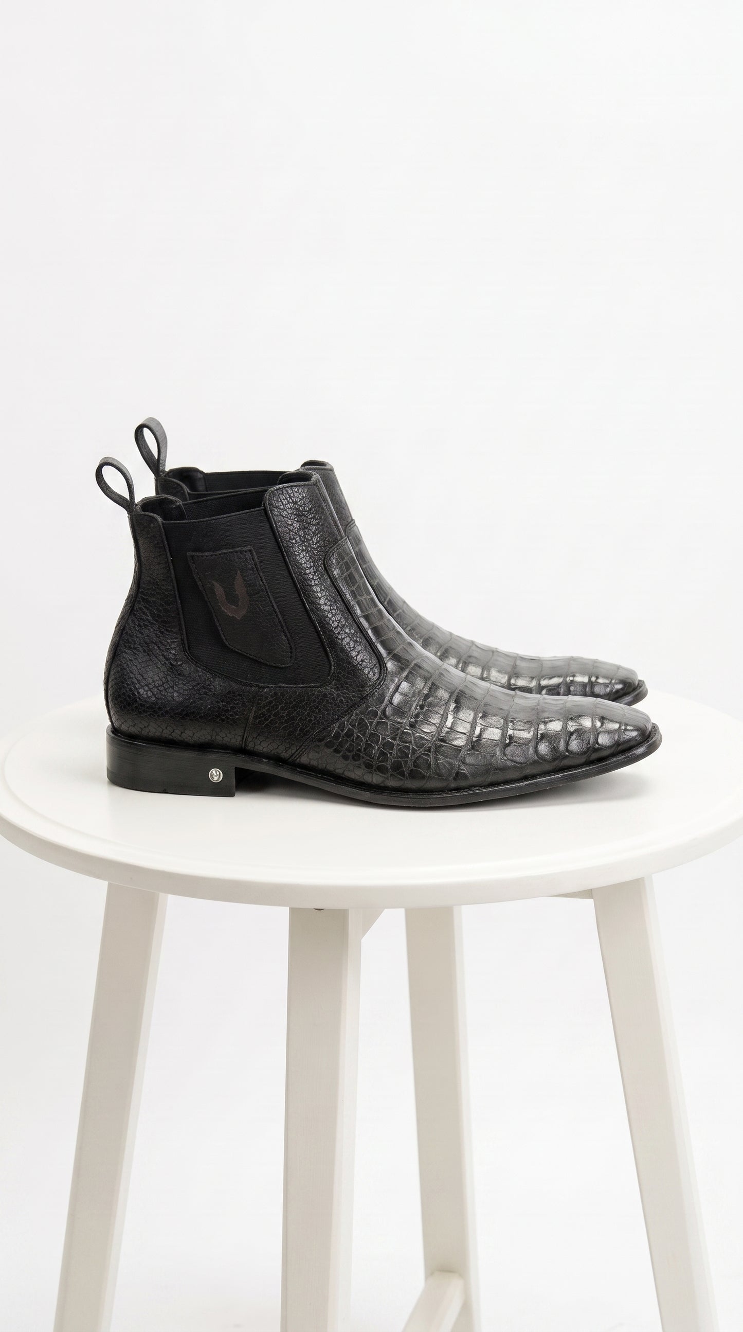 Men’s Black Vestigium Genuine Caiman Belly Chelsea Boots, Exotic Leather Dress Boots