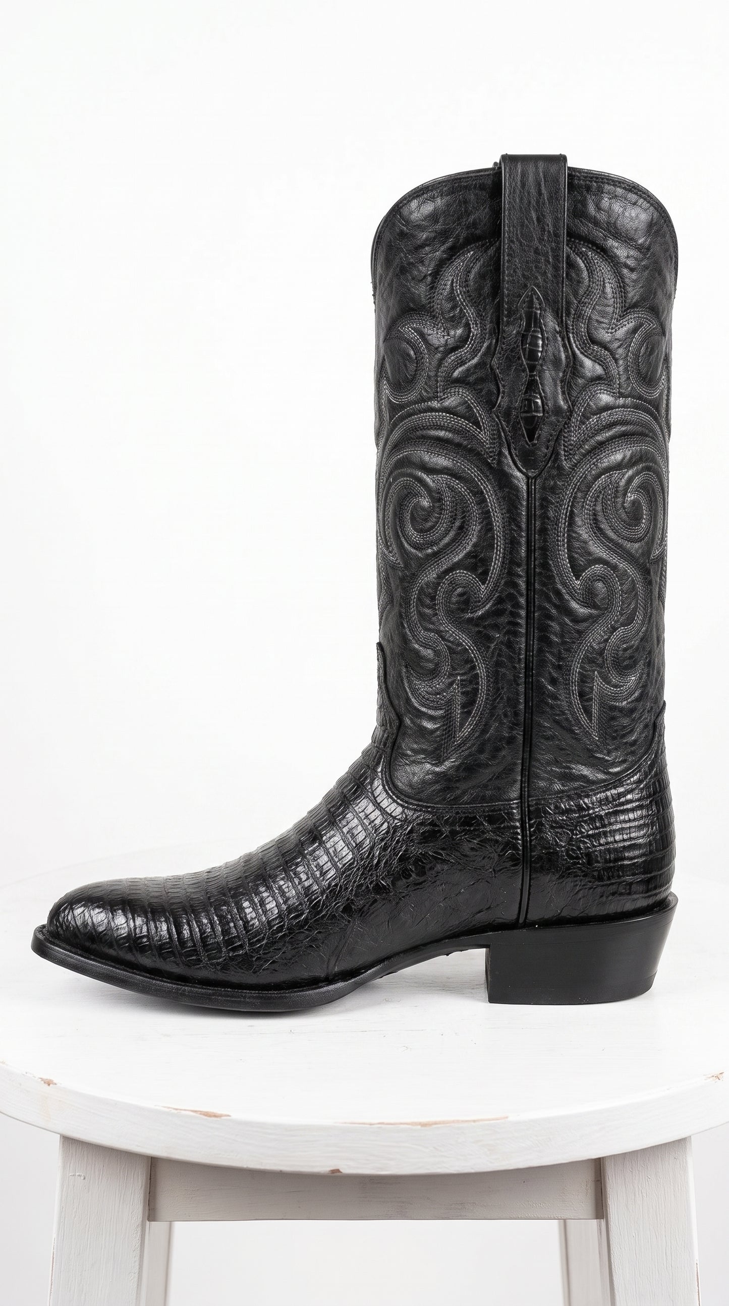 Men’s Black Armadillo Lizard Western Boots, Original Puntal Toe Cowboy Dress Boots