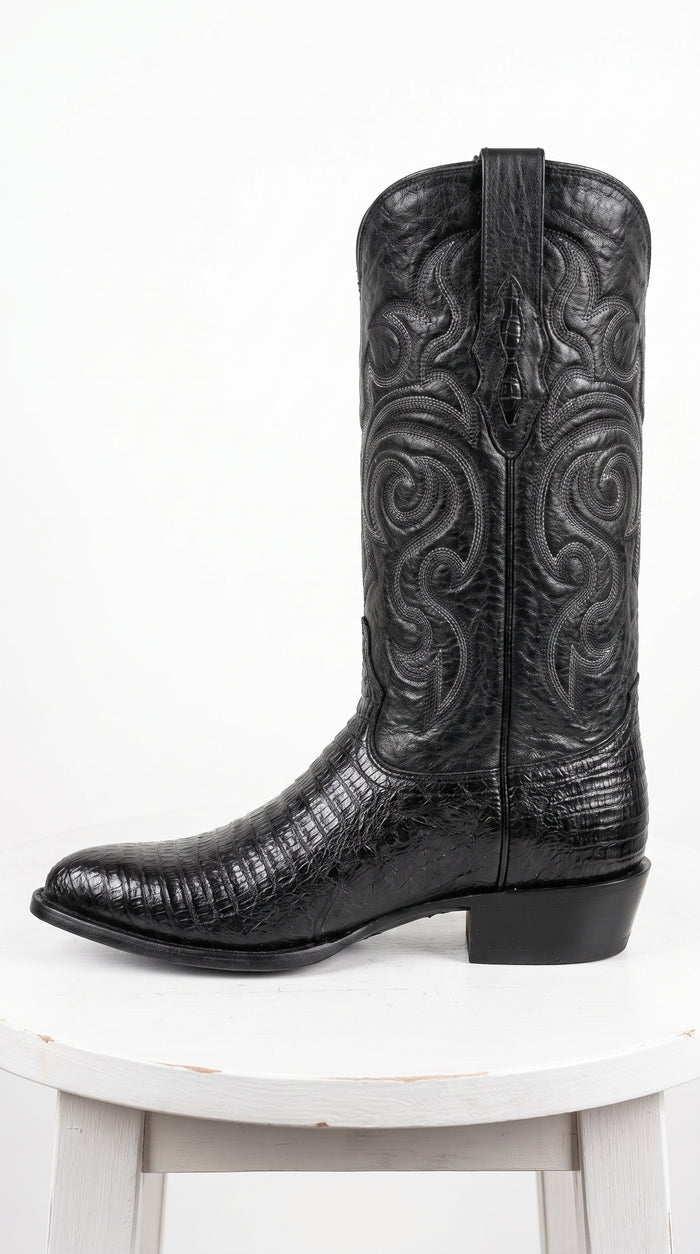 Men’s Black Armadillo Lizard Western Boots, Original Puntal Toe Cowboy Dress Boots