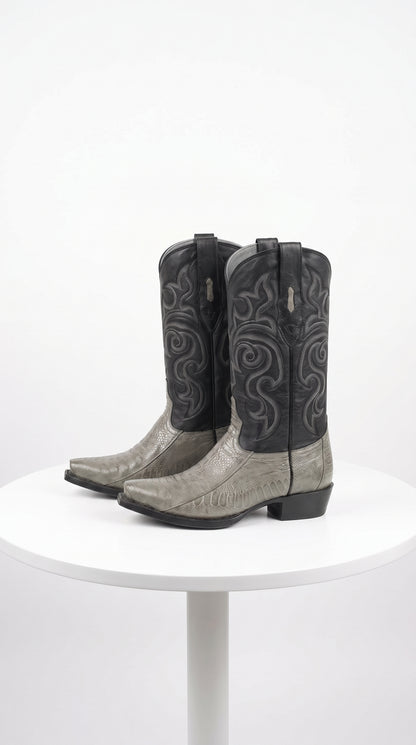 Los Altos Men’s Grey Ostrich Leg Cowboy Boots, Low Priced Exotic Western Dress Boots