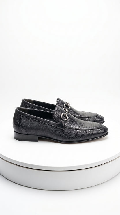 Lombardy Men’s Teju Lizard Bit Loafers – Exotic Leather Slip-On Dress Shoes