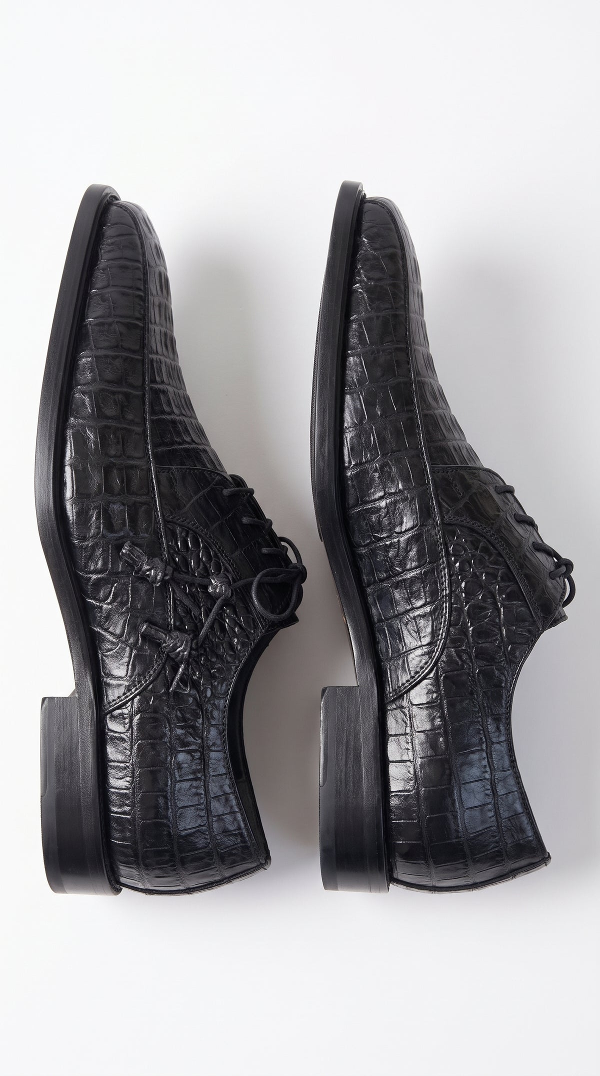 Los Altos Men’s Black Genuine Caiman Belly Oxford Shoes – Exotic Leather Lace-Up Dress Shoes