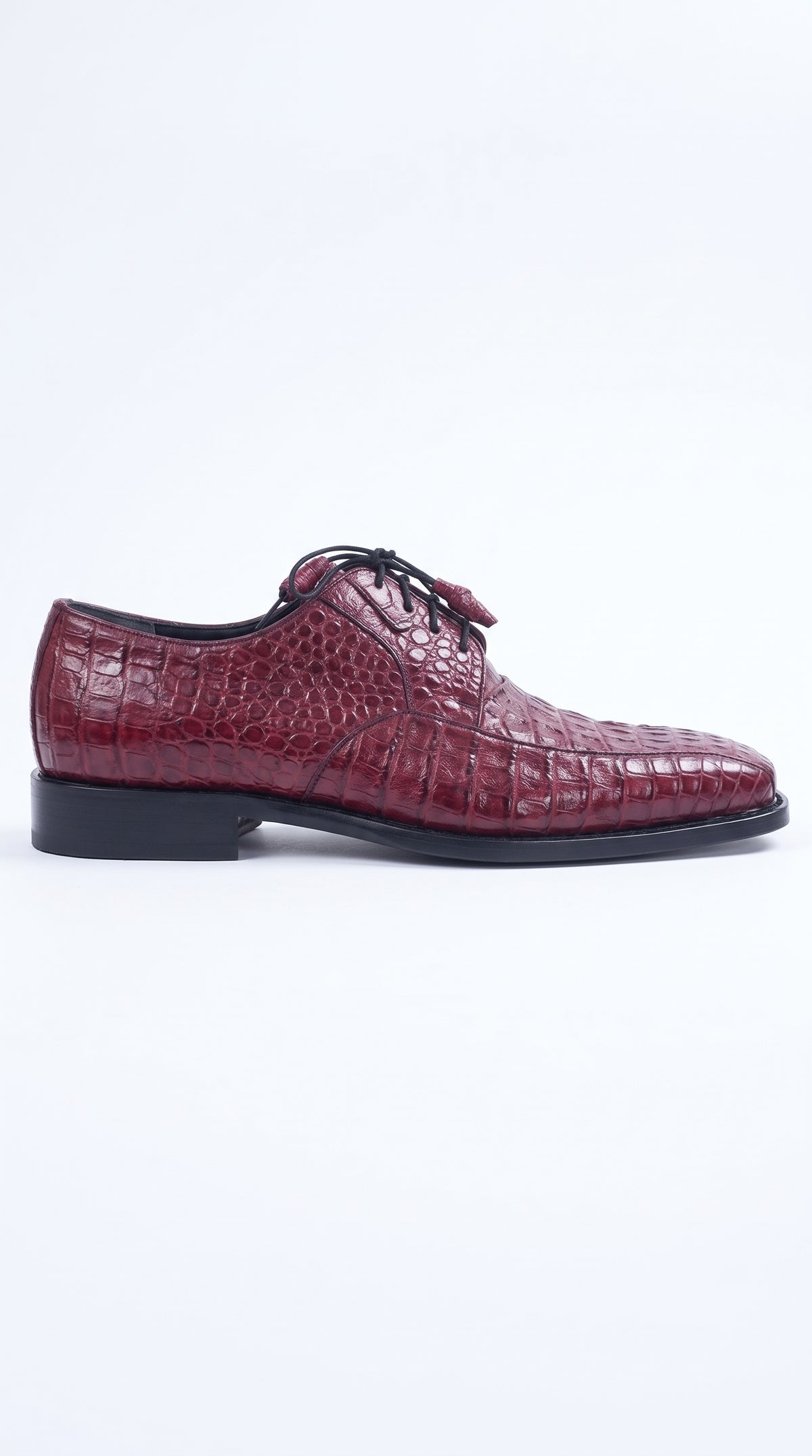 Los Altos Men’s Burgundy Caiman Belly Exotic Leather Shoes – Bicycle Toe Lace-Up Dress Shoes