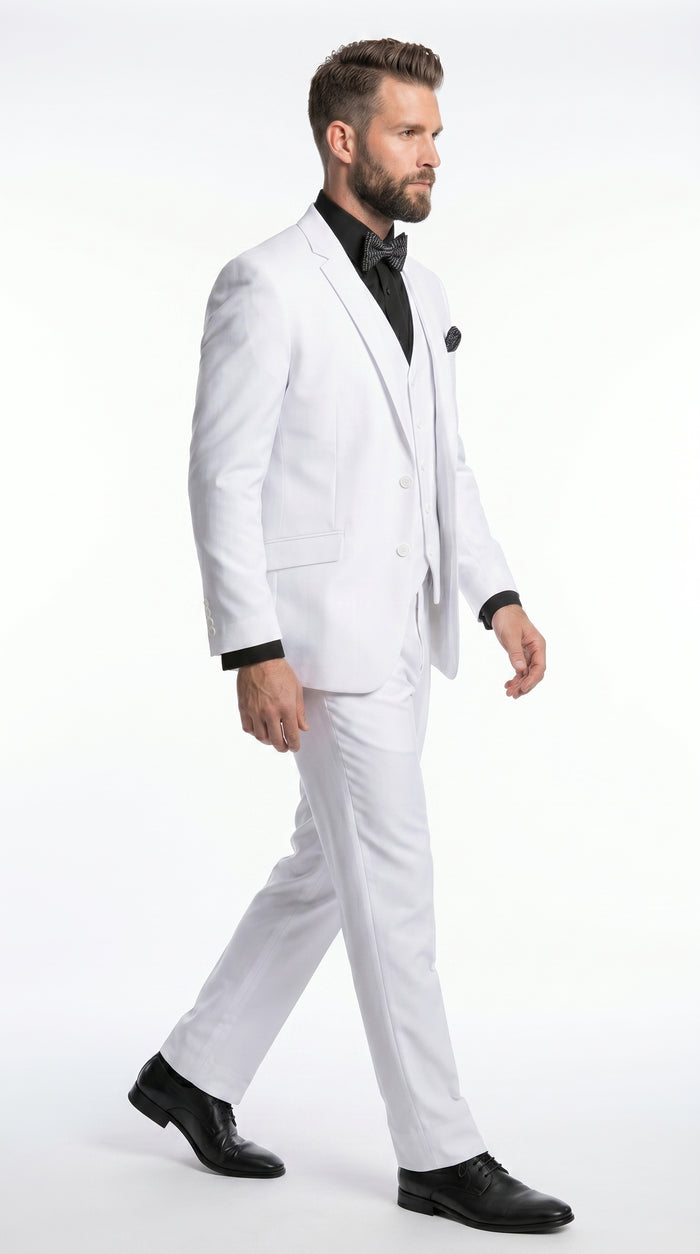 Men’s White Disco Suit with Jacket, Vest and Pants, Saturday Night Style Formal Party Suit