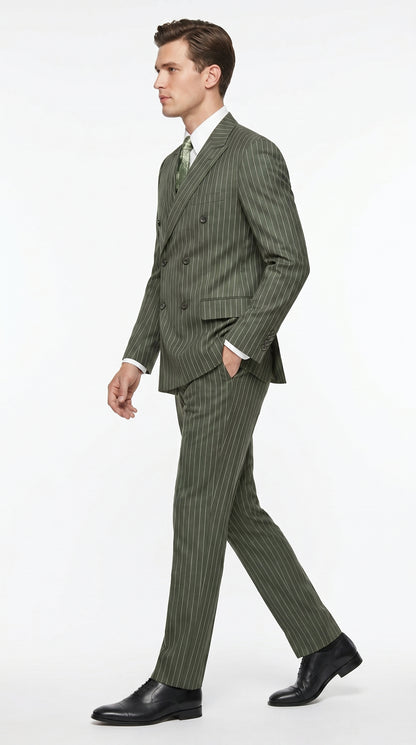 Men’s Charcoal Grey Double Breasted Gangster Pinstripe Suit with Matching Pants