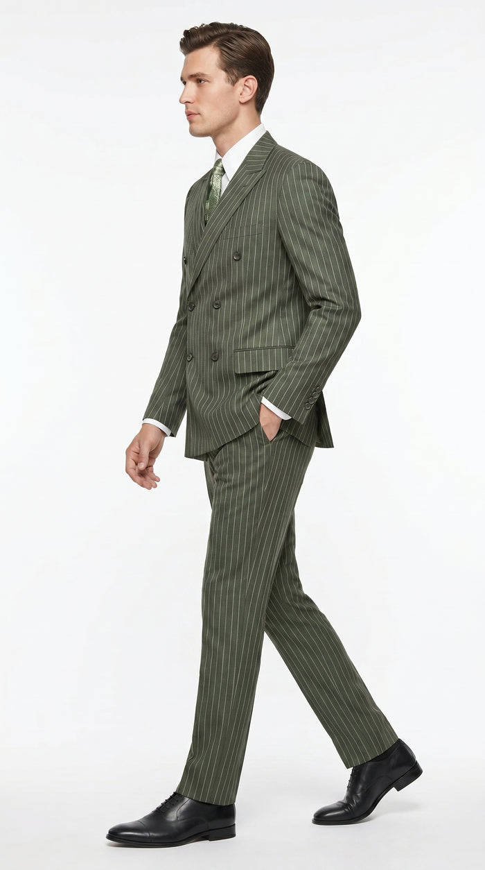 Men’s Charcoal Grey Double Breasted Gangster Pinstripe Suit with Matching Pants