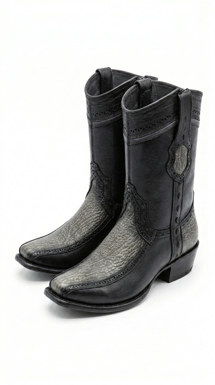 Men’s Wild West Black Shark and Deer Short Boots, Dubai Toe Western Dress Boots 279BF09