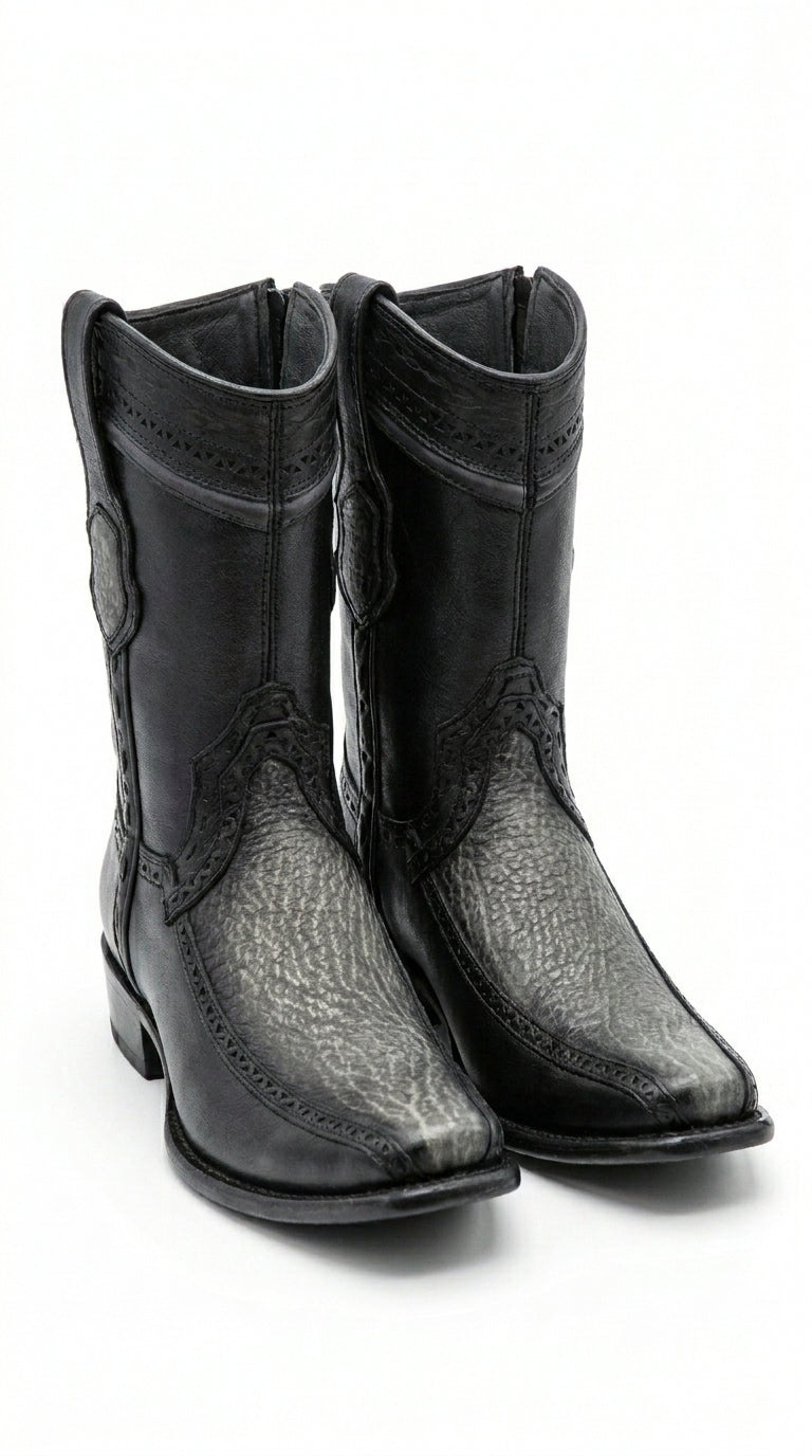 Men’s Wild West Black Shark and Deer Short Boots, Dubai Toe Western Dress Boots 279BF09