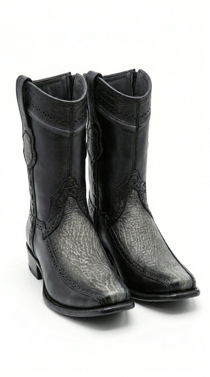Men’s Wild West Black Shark and Deer Short Boots, Dubai Toe Western Dress Boots 279BF09