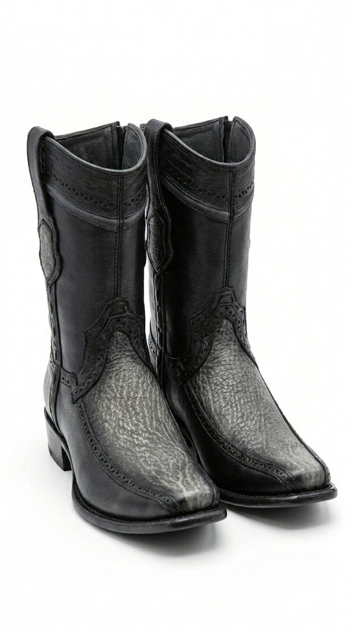 Men’s Wild West Black Shark and Deer Short Boots, Dubai Toe Western Dress Boots 279BF09