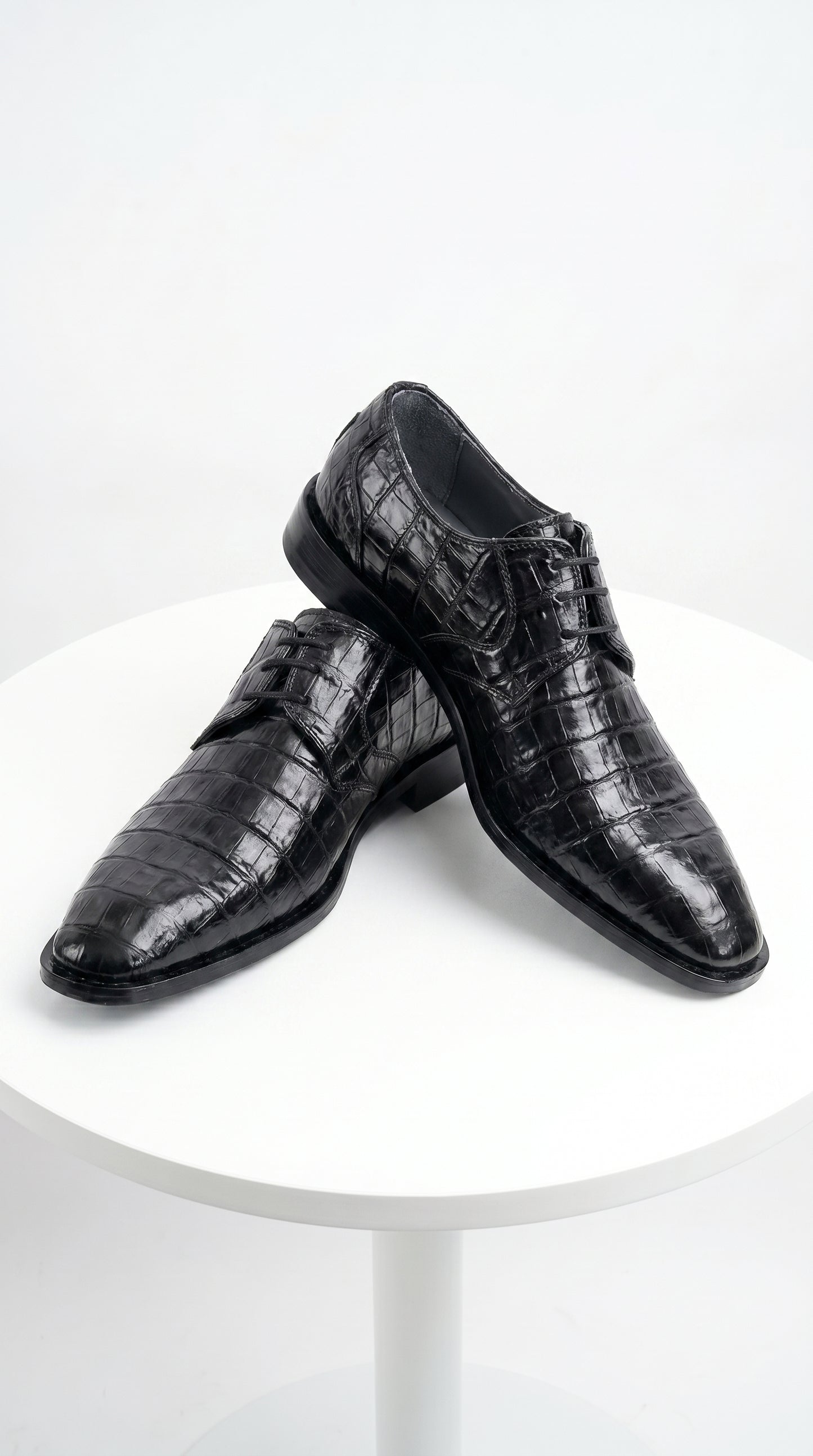 Men’s Los Altos Black Crocodile Dress Shoes with Italian Toe, Exotic Formal Lace Up Shoes