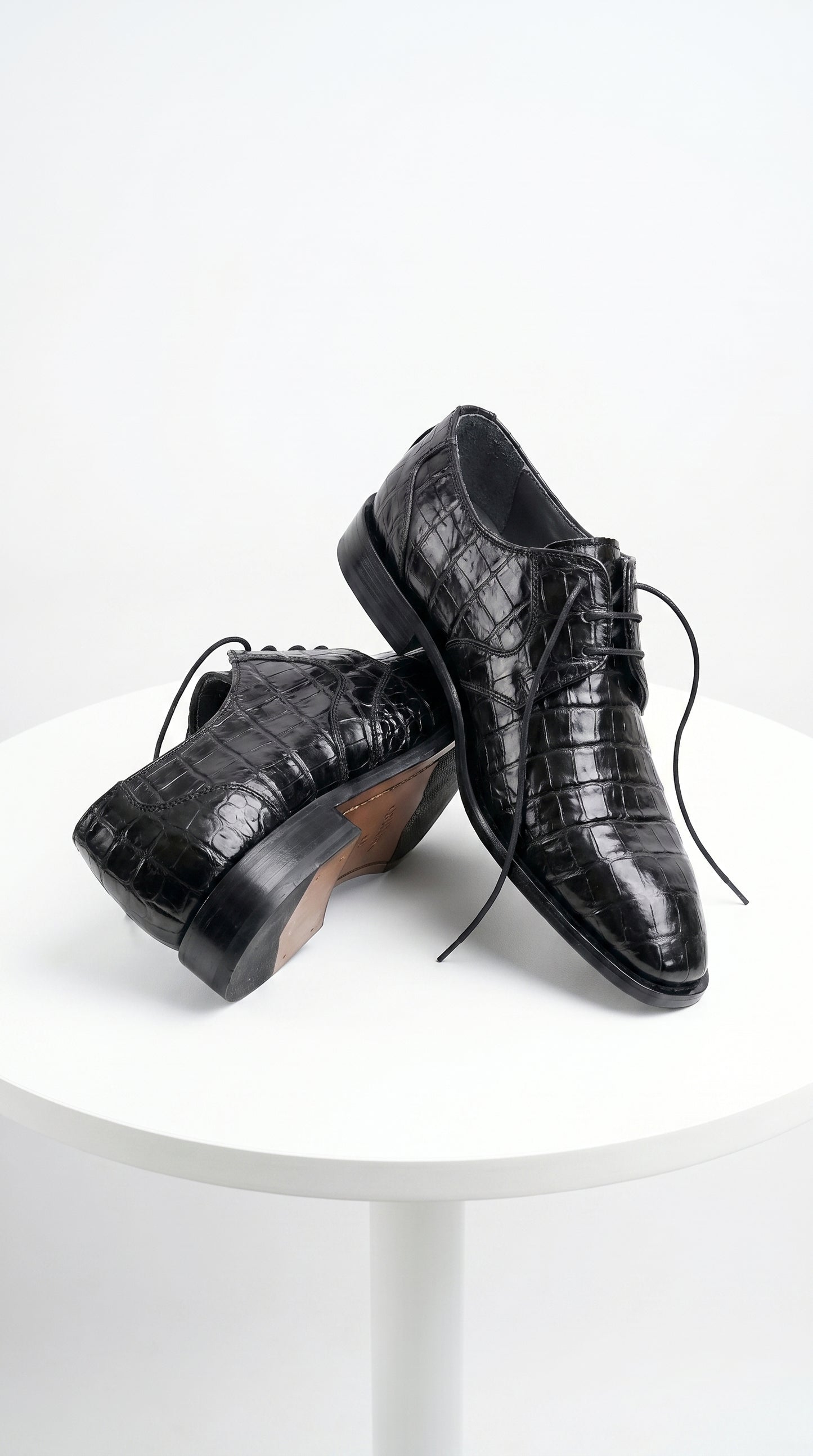 Men’s Los Altos Black Crocodile Dress Shoes with Italian Toe, Exotic Formal Lace Up Shoes