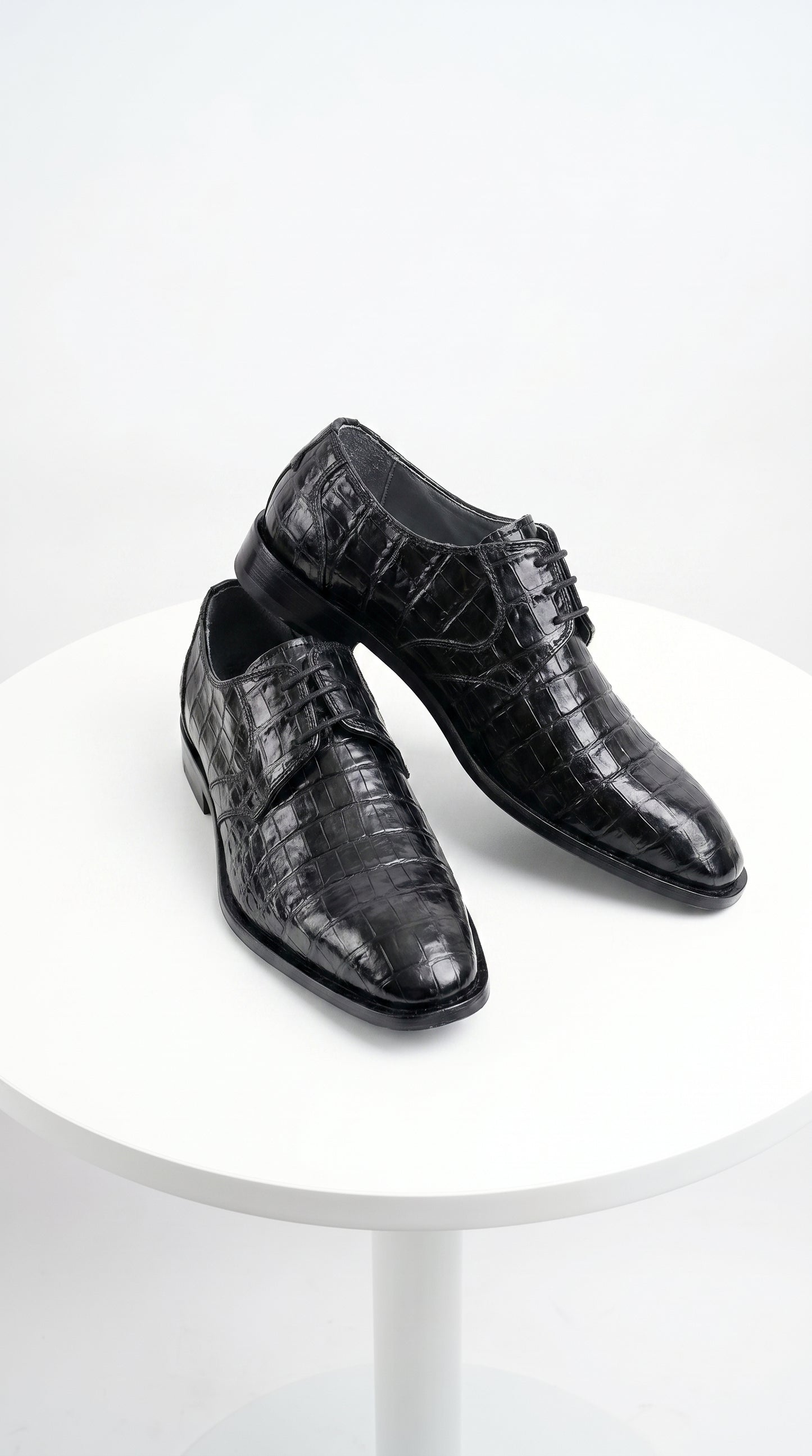 Men’s Los Altos Black Crocodile Dress Shoes with Italian Toe, Exotic Formal Lace Up Shoes