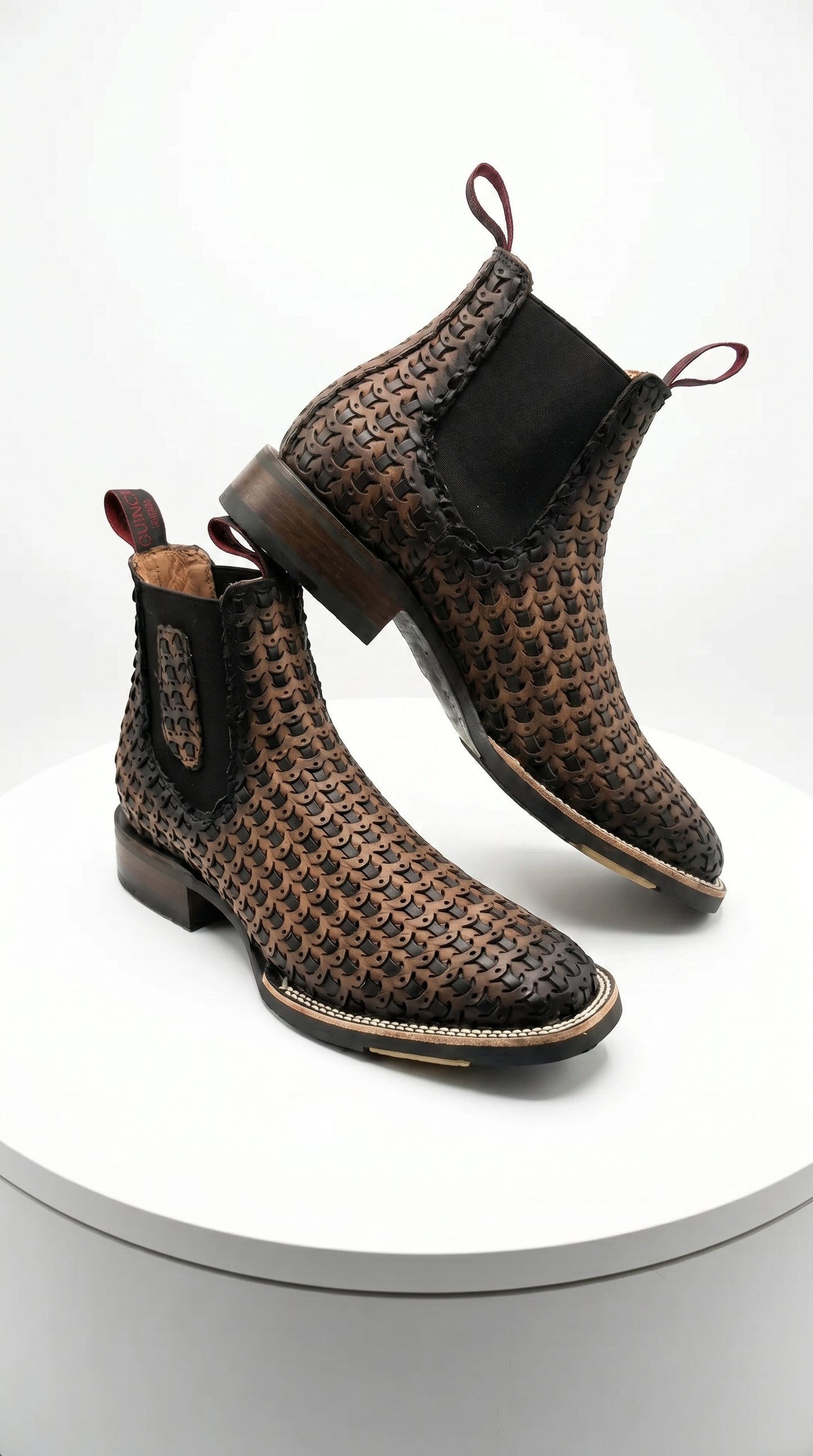 Men’s Petatillo Square Toe Boots in Brown and Black, Western Ankle Cowboy Boots