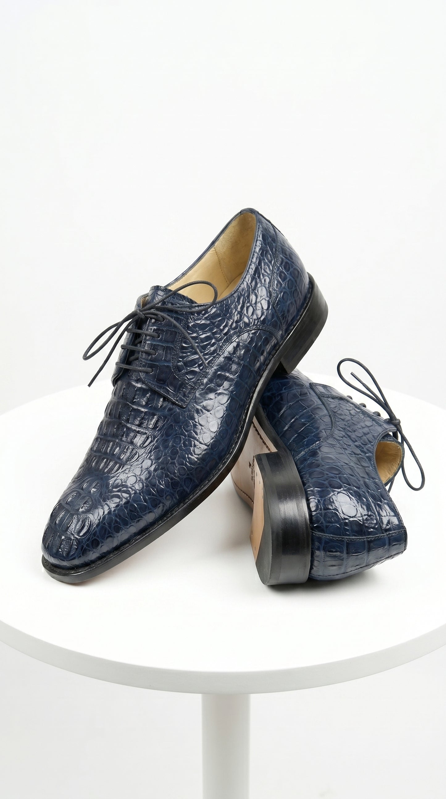 Men’s Los Altos Navy Caiman Hornback Dress Shoes with Plain Toe, Exotic Formal Lace Up Shoes