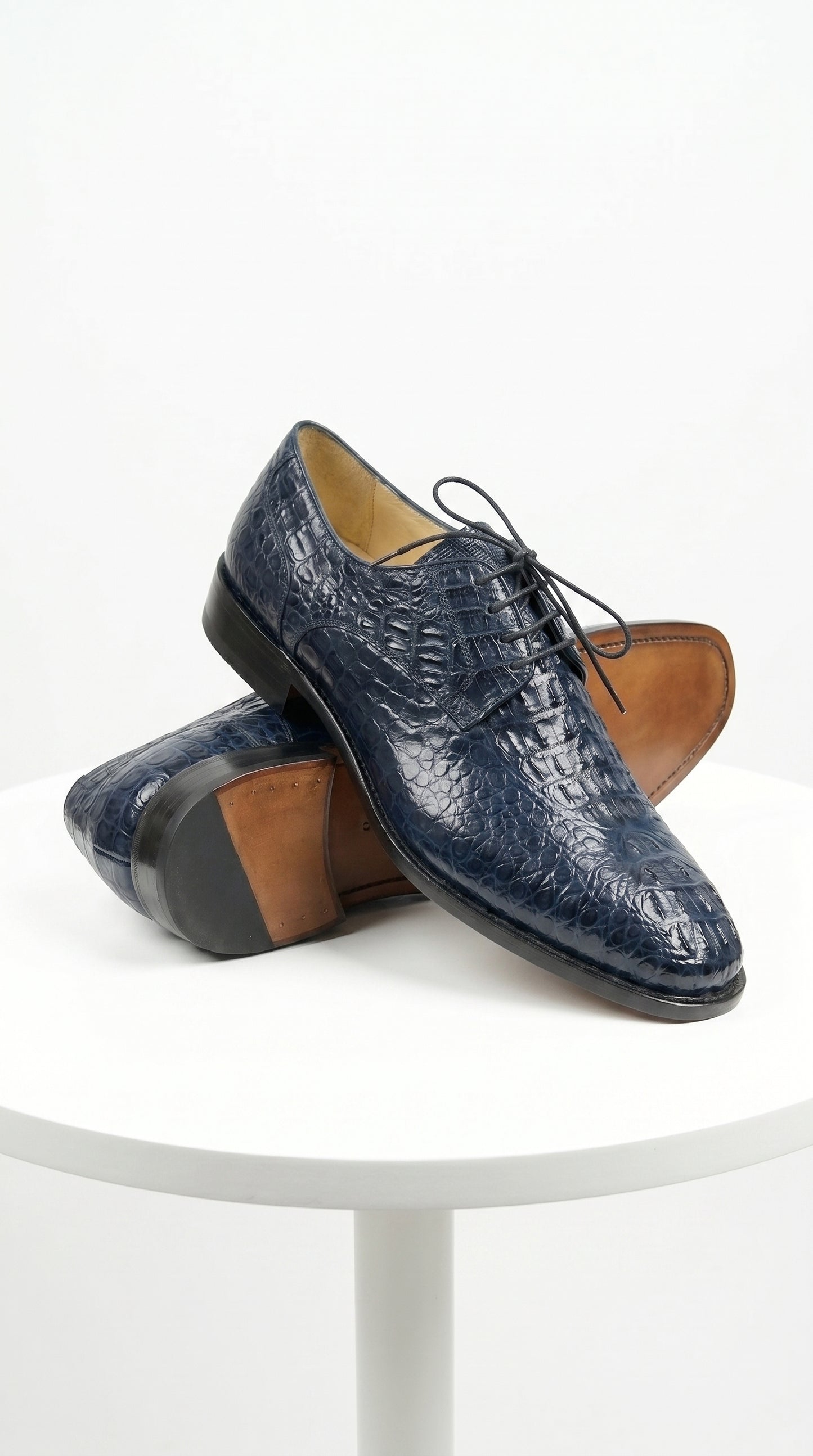 Men’s Los Altos Navy Caiman Hornback Dress Shoes with Plain Toe, Exotic Formal Lace Up Shoes