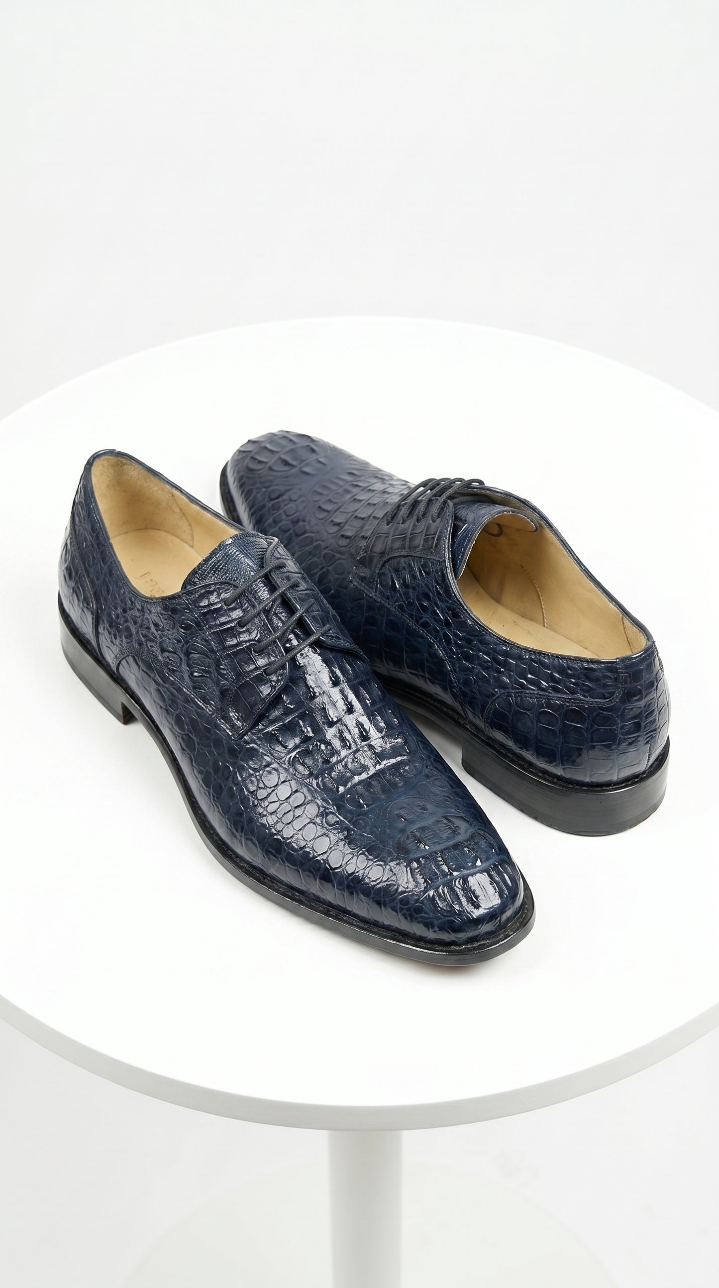 Men’s Los Altos Navy Caiman Hornback Dress Shoes with Plain Toe, Exotic Formal Lace Up Shoes
