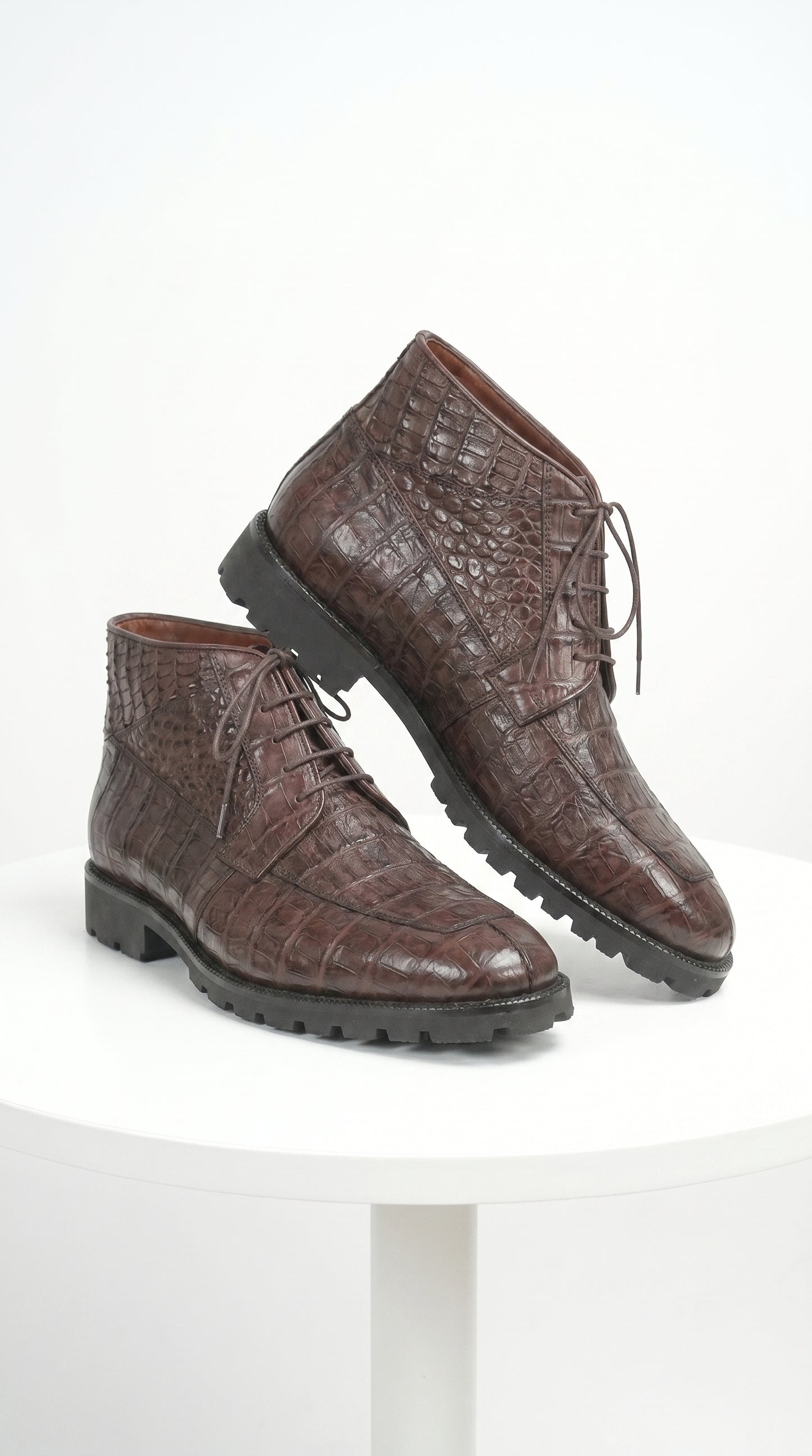 Men’s Los Altos Brown Genuine Caiman Crocodile Belly Ankle Boots, Exotic Lace Up Western Boots