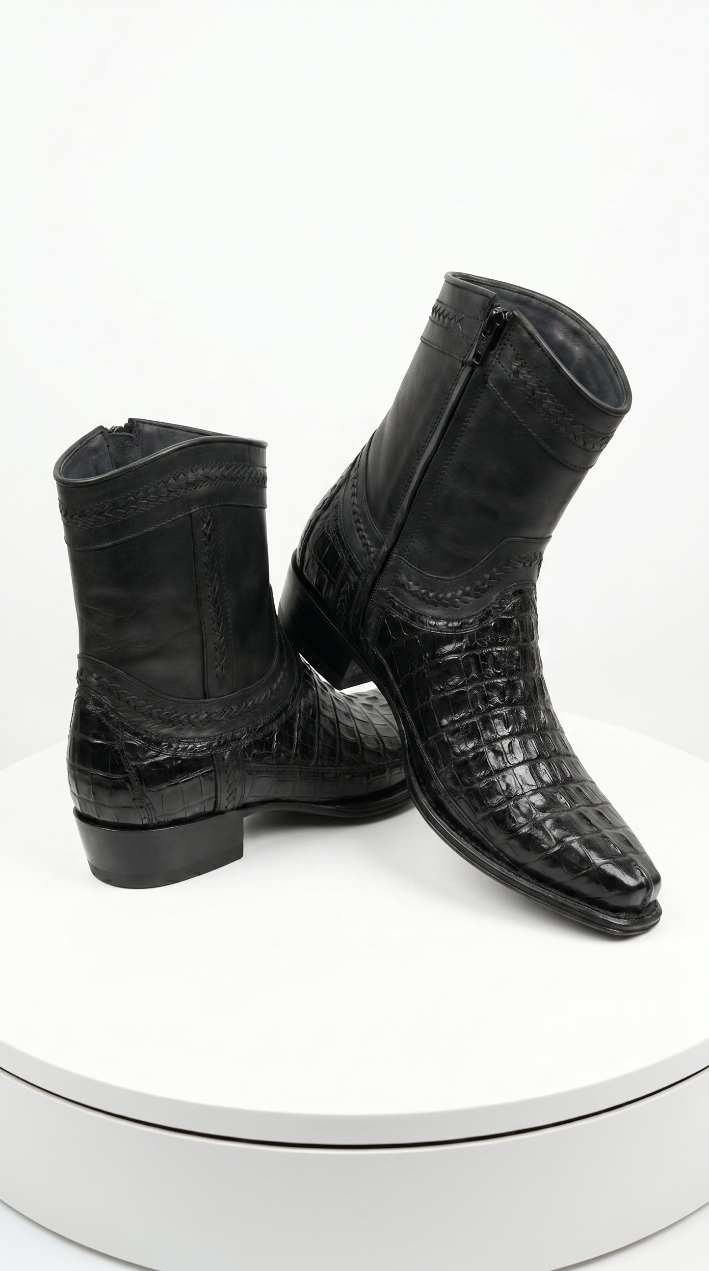 Men’s Los Altos Black Caiman Tail Short Cowboy Boots, Western Dress Boots
