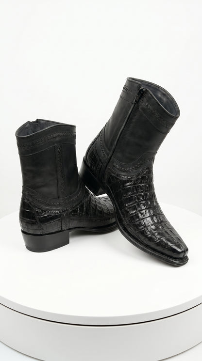 Men’s Los Altos Black Caiman Tail Short Cowboy Boots, Western Dress Boots
