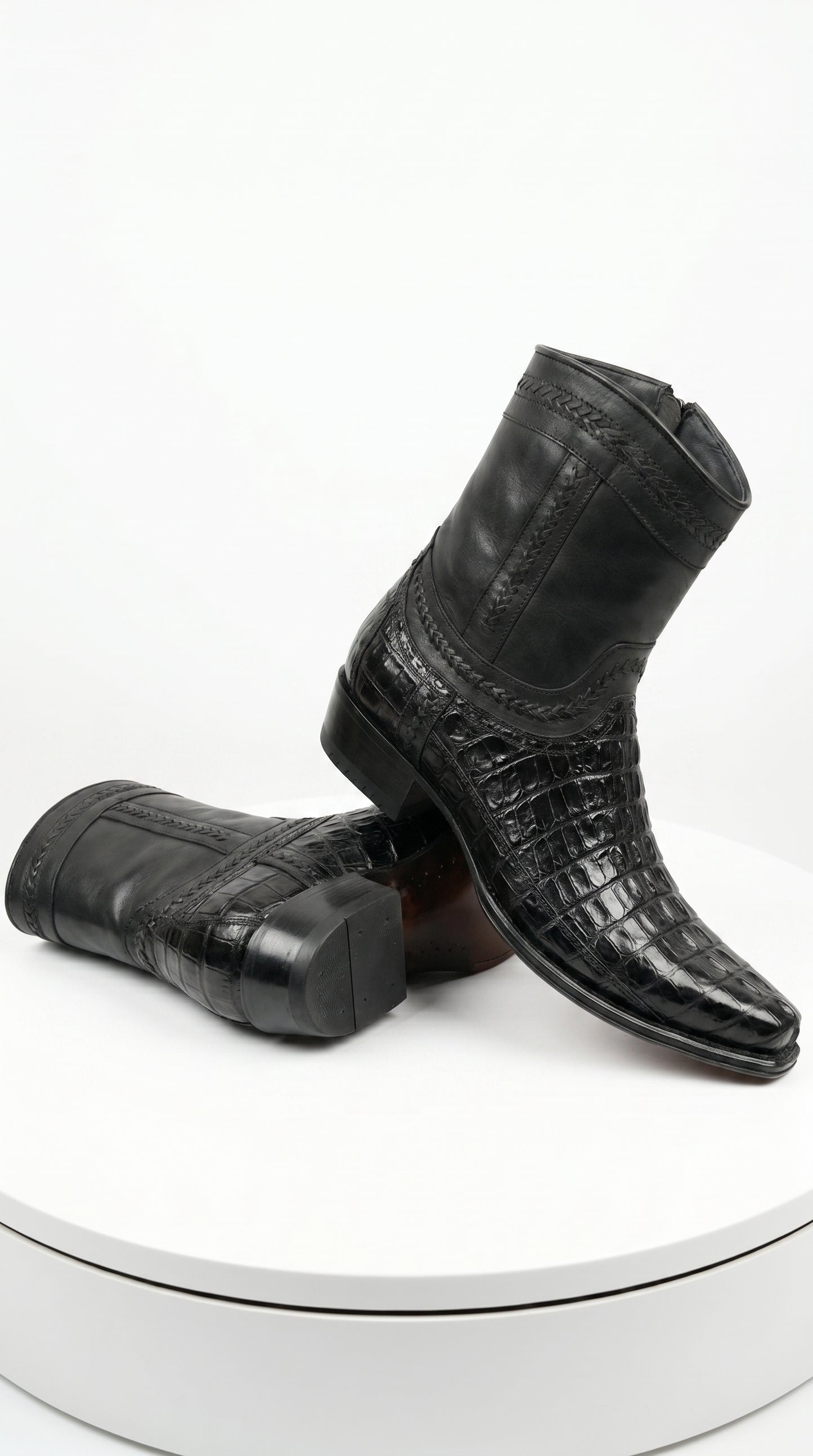 Men’s Los Altos Black Caiman Tail Short Cowboy Boots, Western Dress Boots
