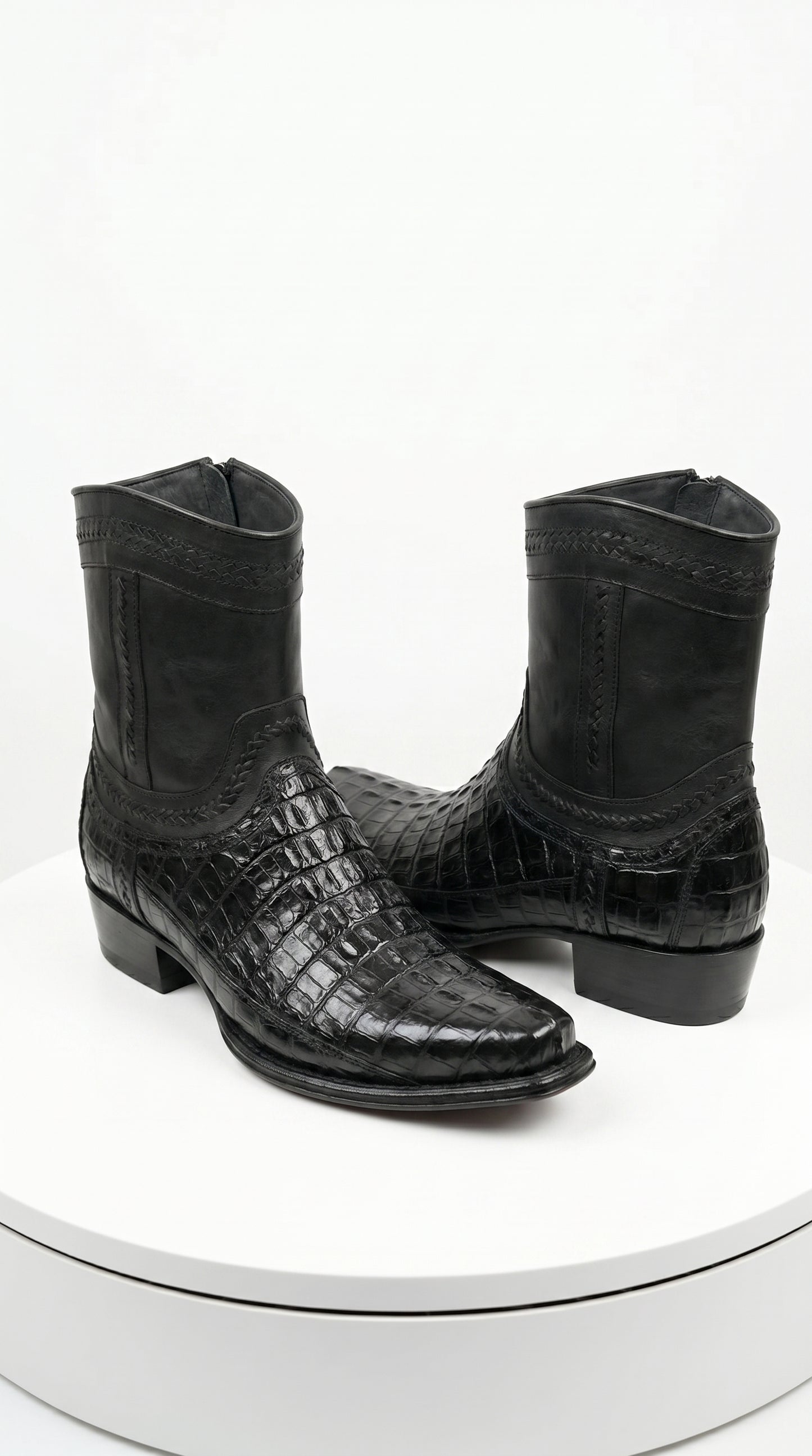Men’s Los Altos Black Caiman Tail Short Cowboy Boots, Western Dress Boots