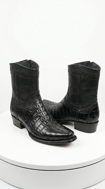 Men’s Los Altos Black Caiman Tail Short Cowboy Boots, Western Dress Boots