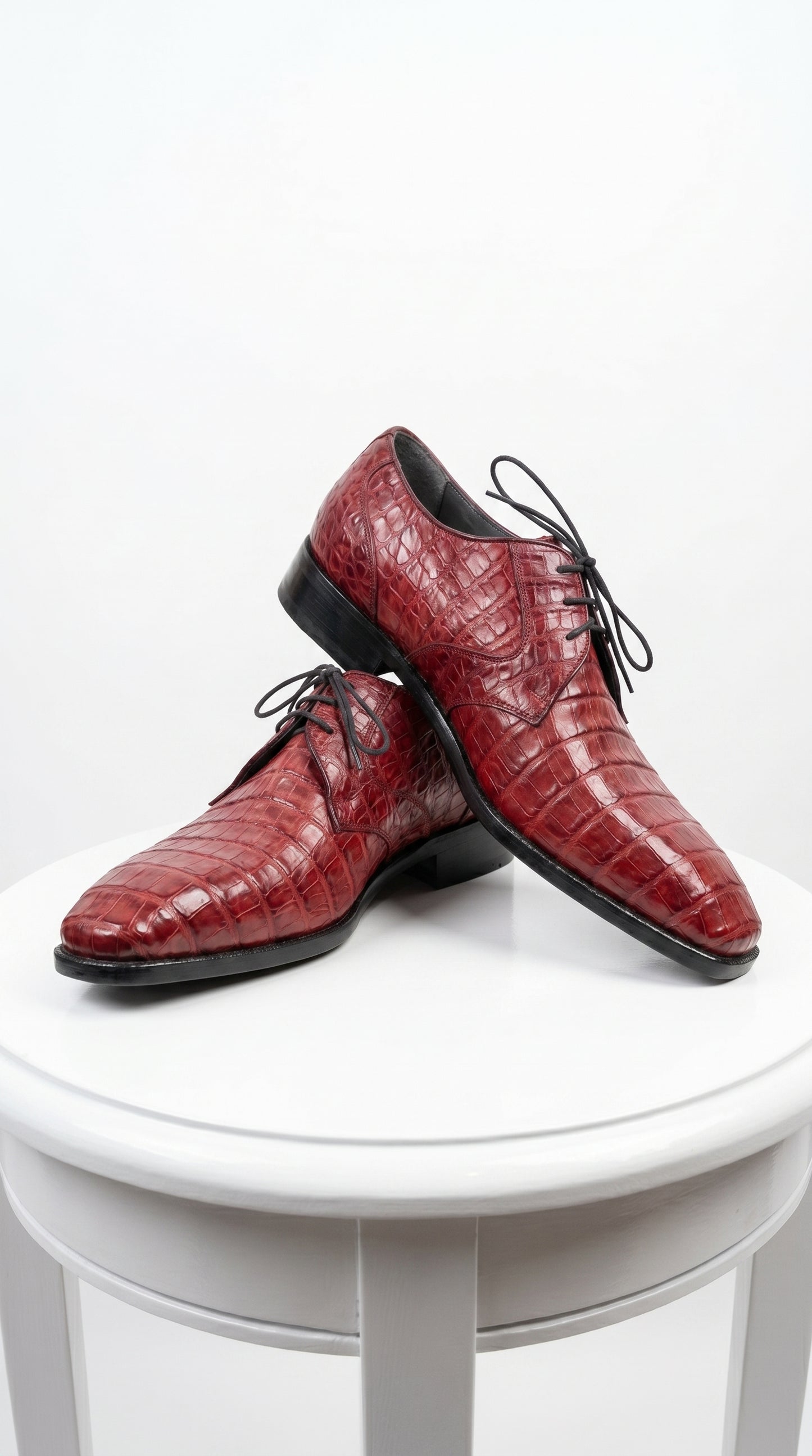 Men’s Los Altos Wine Burgundy Crocodile Lace Up Dress Shoes, Exotic Formal Wedding Shoes