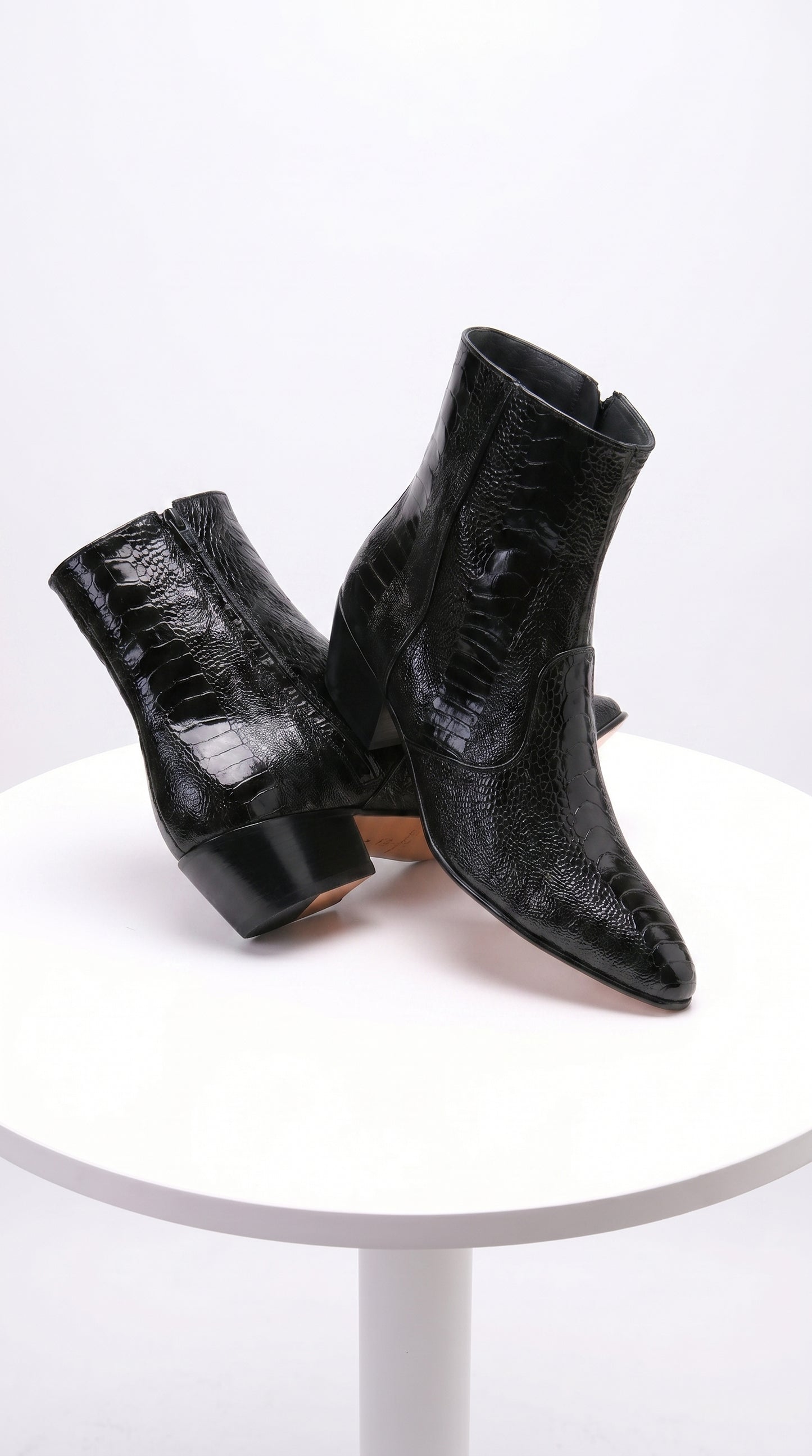 Men’s Los Altos Black Genuine Ostrich Leg Leather Ankle Boots, Exotic Western Dress Boots