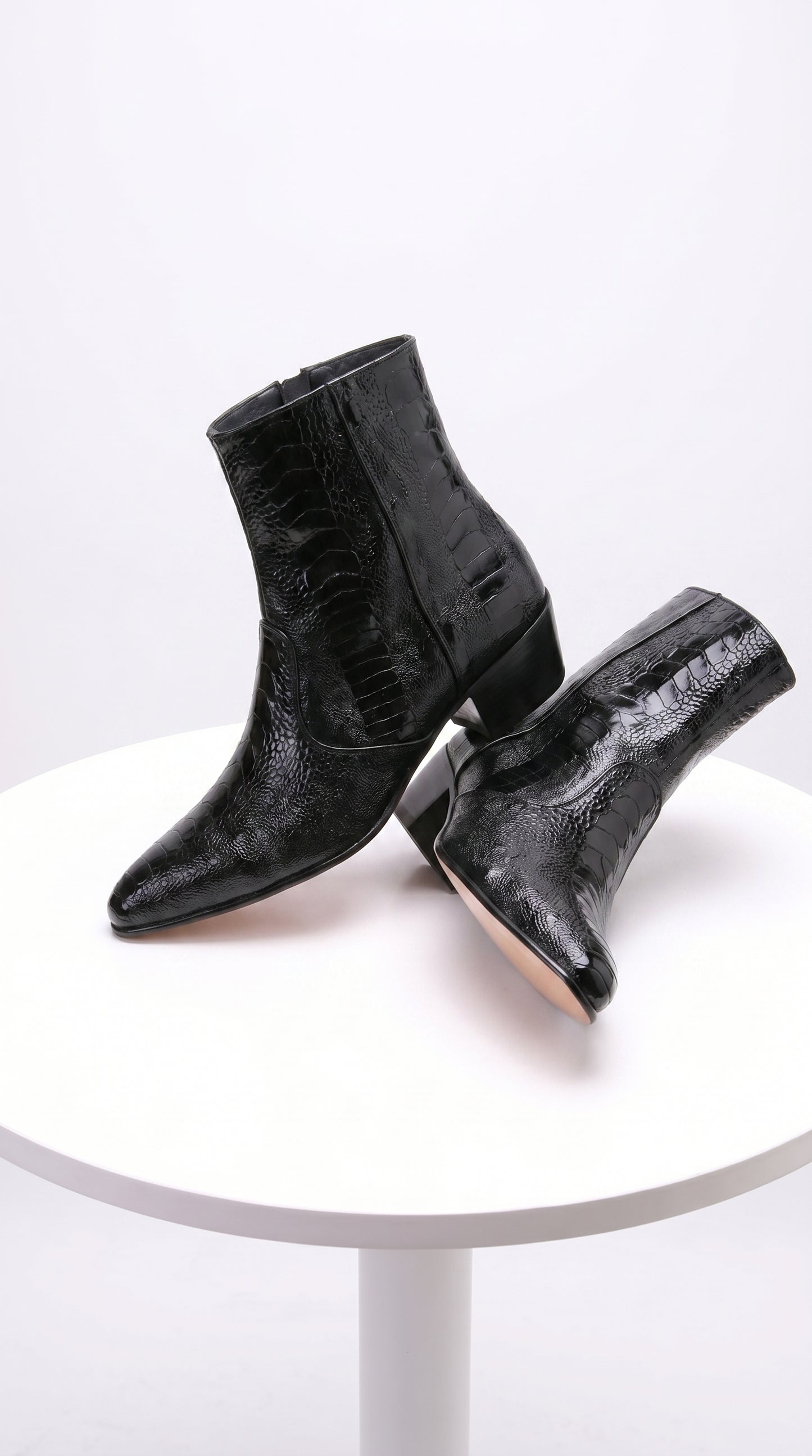 Men’s Los Altos Black Genuine Ostrich Leg Leather Ankle Boots, Exotic Western Dress Boots