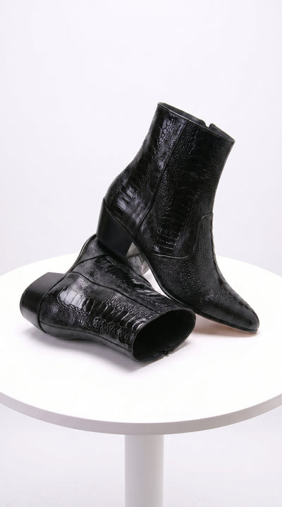 Men’s Los Altos Black Genuine Ostrich Leg Leather Ankle Boots, Exotic Western Dress Boots