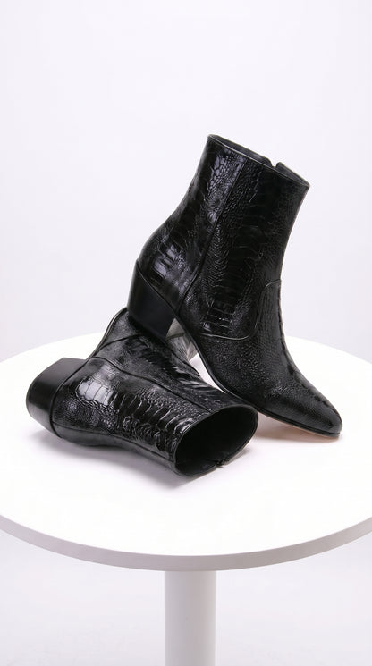 Men’s Los Altos Black Genuine Ostrich Leg Leather Ankle Boots, Exotic Western Dress Boots