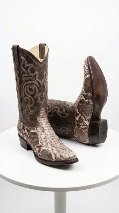 Men’s Los Altos Brown Rustic Python Snip Toe Cowboy Boots, Western Dress Boots