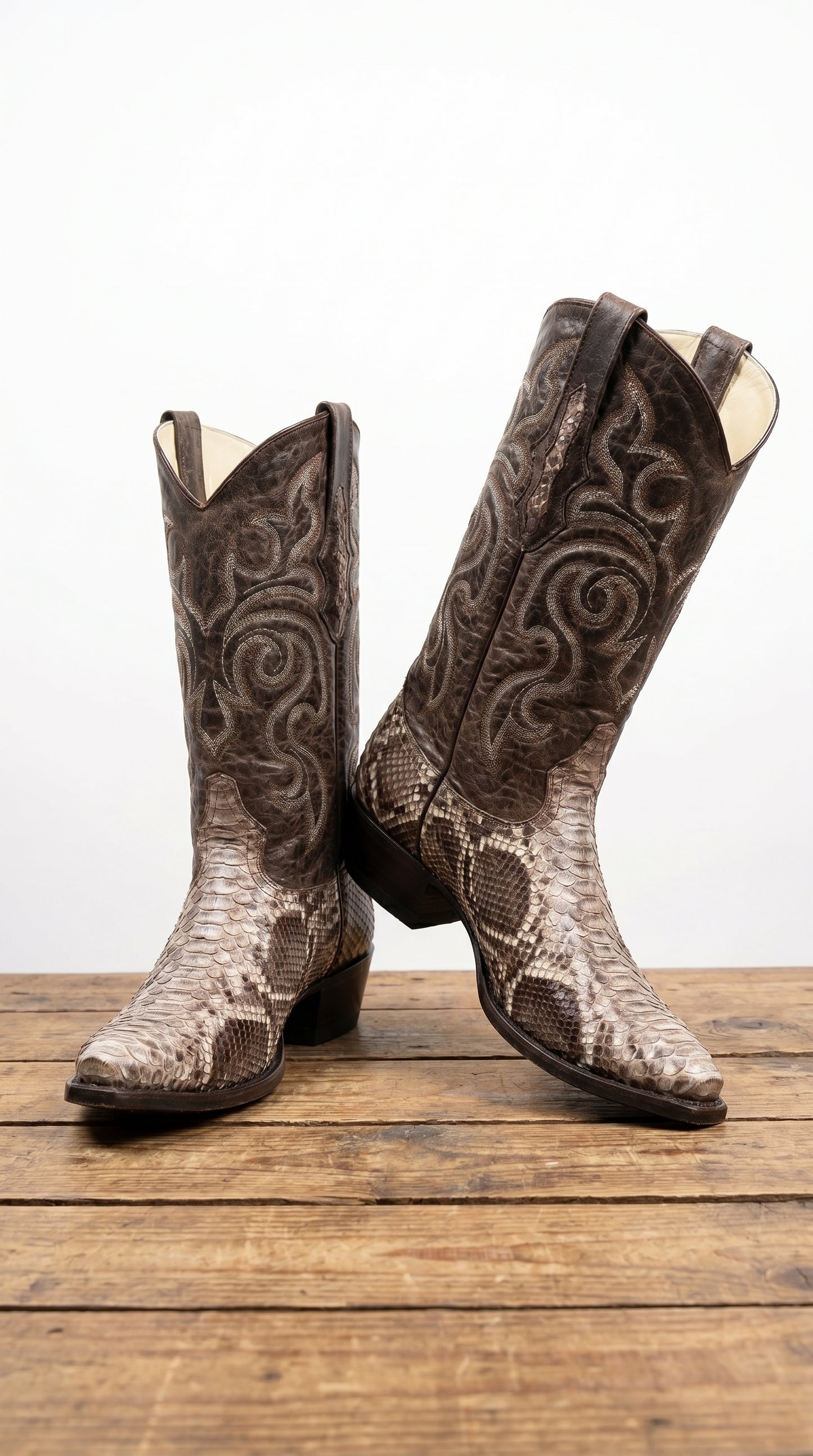 Men’s Los Altos Brown Rustic Python Snip Toe Cowboy Boots, Western Dress Boots