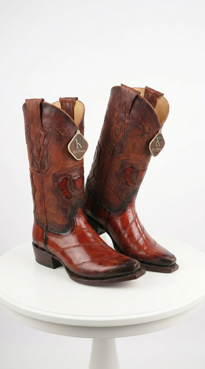 Men’s King Exotic Burgundy Eel Western Snip Toe Cowboy Boots, Dress Western Boots