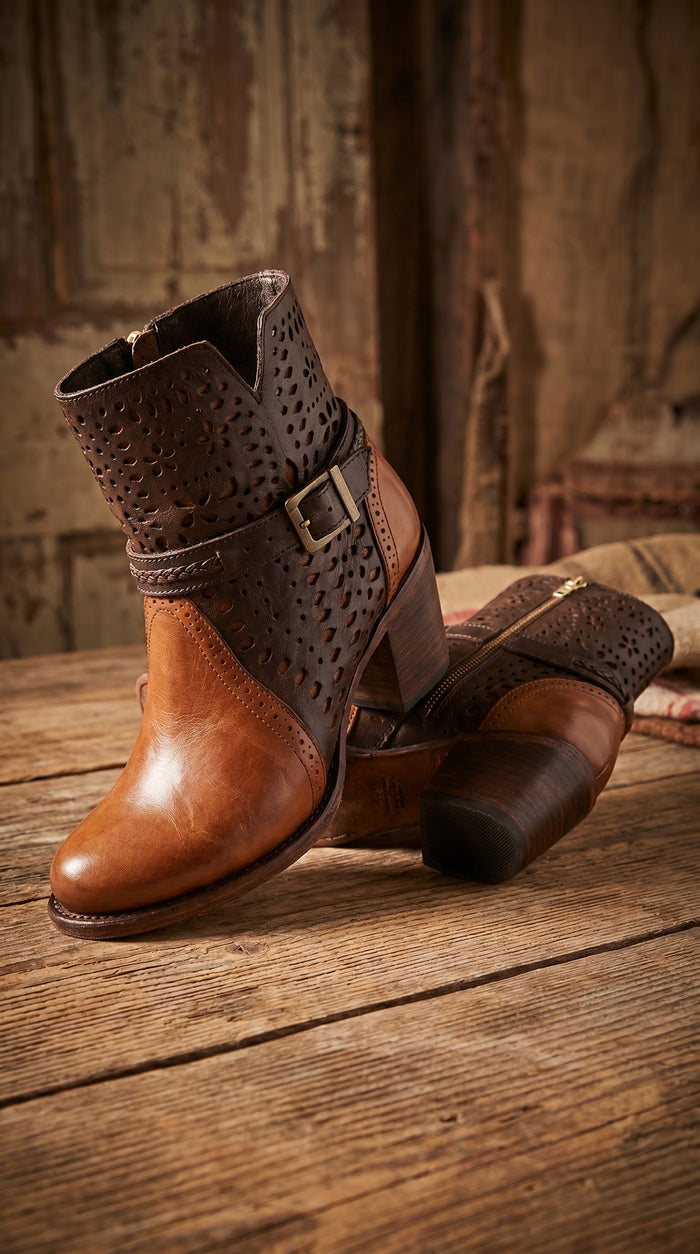 Women’s Brown Leather Short Boots with Oval Toe, Buckle Strap Fashion Ankle Boots