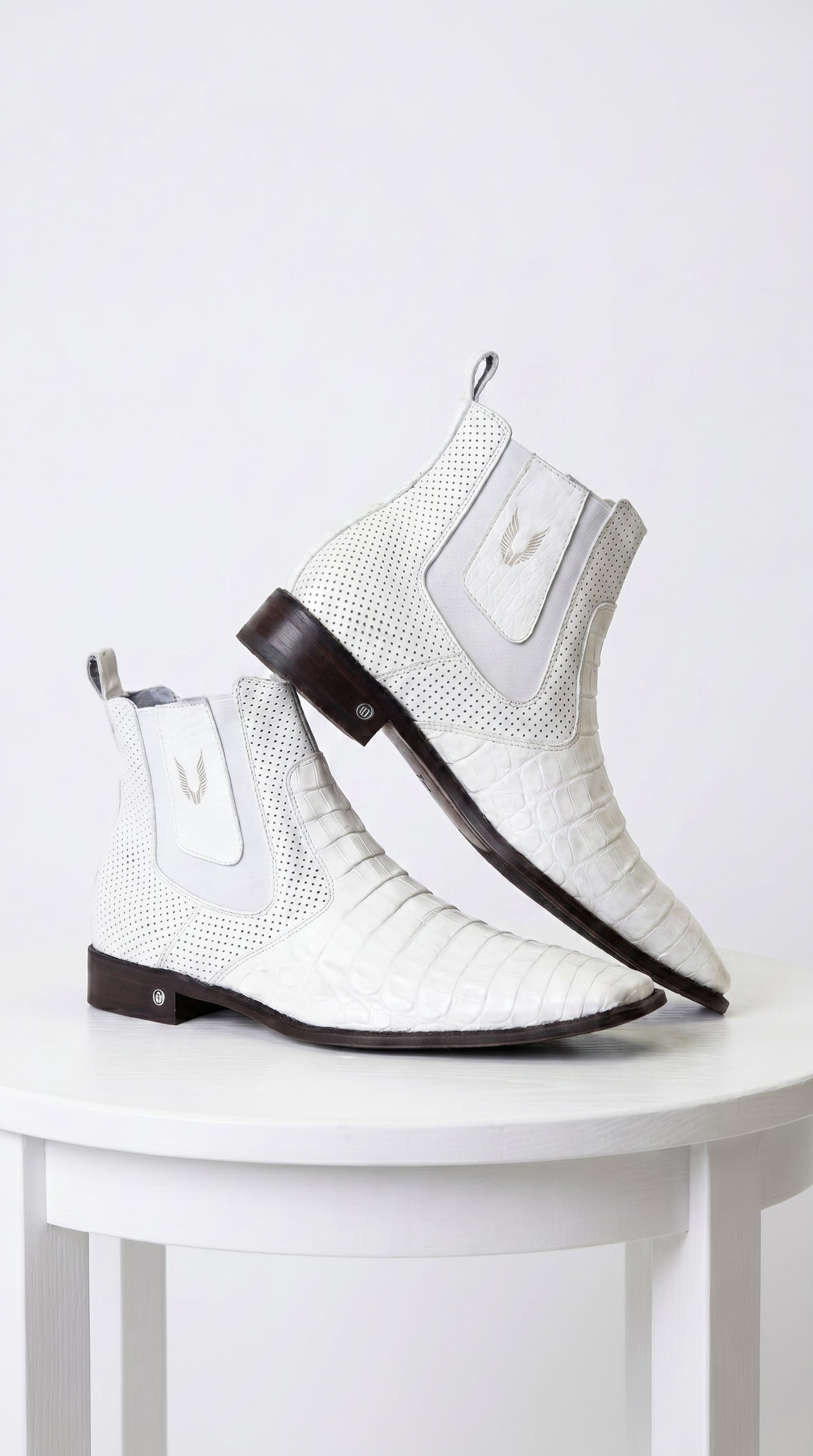 Men's Handmade White Vestigium Boots Genuine Caiman Belly Chelsea Boots