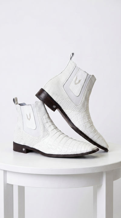 Men's Handmade White Vestigium Boots Genuine Caiman Belly Chelsea Boots