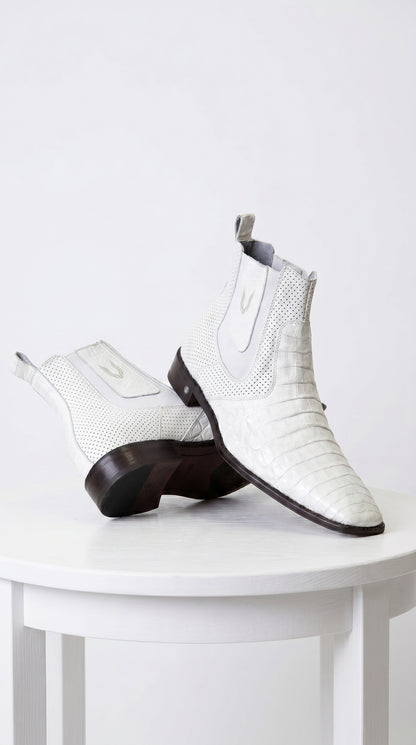 Men's Handmade White Vestigium Boots Genuine Caiman Belly Chelsea Boots
