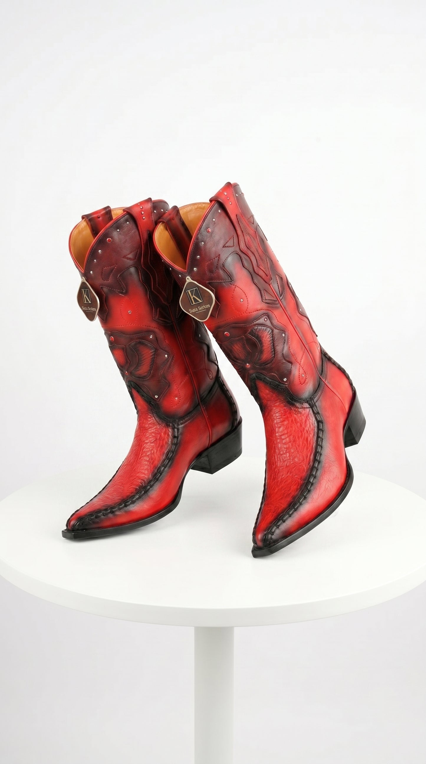 Men’s King Exotic Burnished Red Genuine Sharkskin Cowboy Boots with 3X Toe