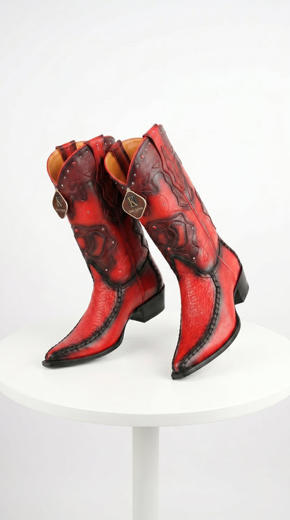 Men’s King Exotic Burnished Red Genuine Sharkskin Cowboy Boots with 3X Toe