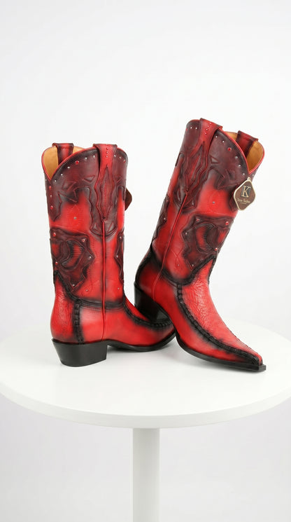 Men’s King Exotic Burnished Red Genuine Sharkskin Cowboy Boots with 3X Toe