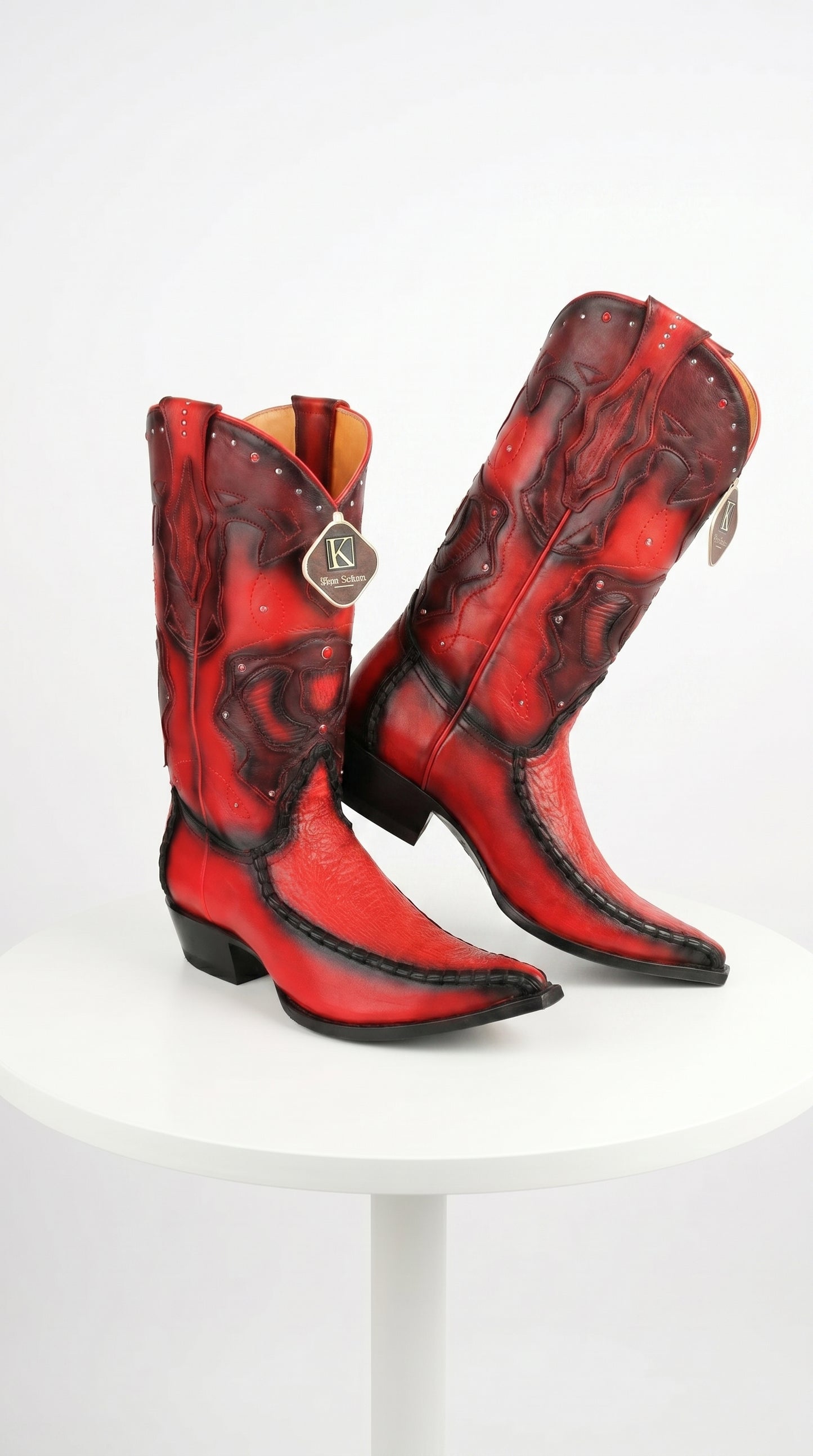 Men’s King Exotic Burnished Red Genuine Sharkskin Cowboy Boots with 3X Toe